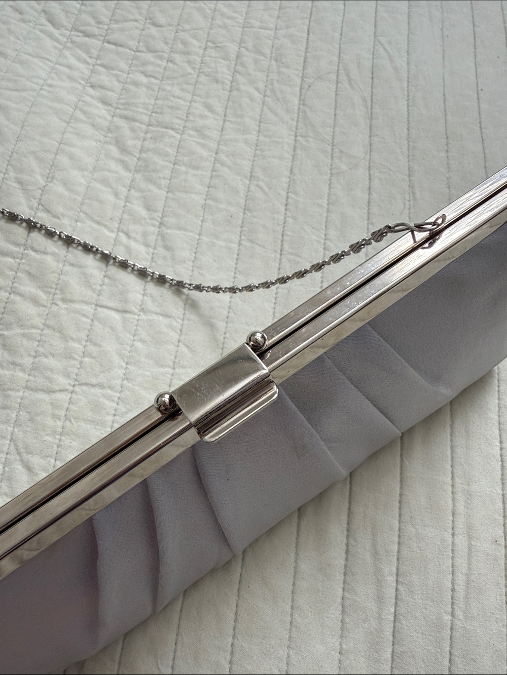 Jessica McClintock Silver Metallic Evening Clutch with Chain - Picture 5 of 5